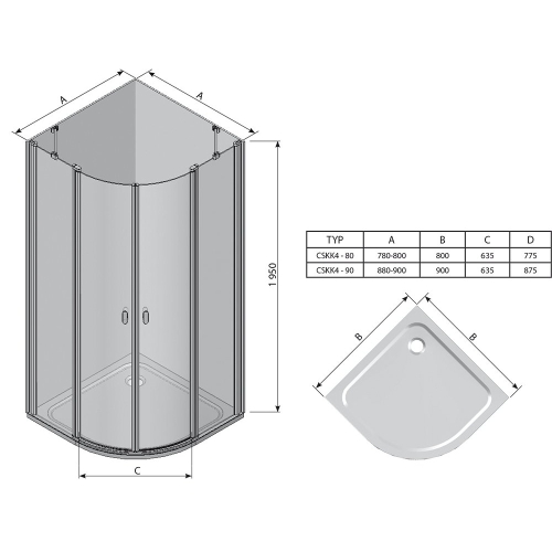 Кутова душова кабіна Ravak CHROME CSKK 4-80 Transparent, білий профіль, безпечне скло, 3Q140