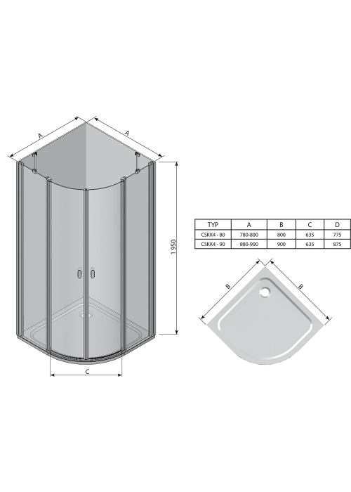 Кутова душова кабіна Ravak CHROME CSKK 4 - 80 Transparent, полірований алюміній, безпечне скло