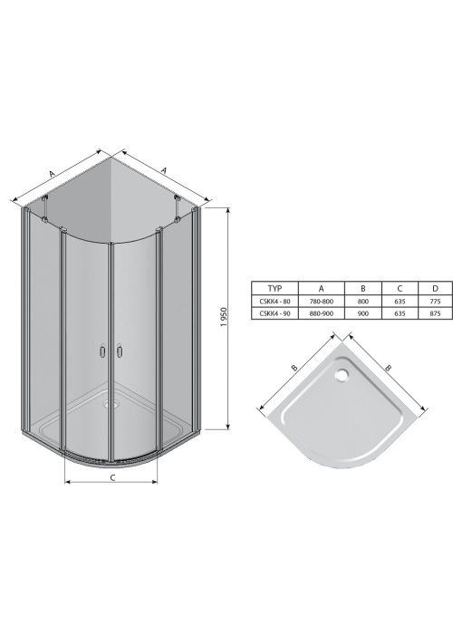 Кутова душова кабіна Ravak CHROME CSKK 4-80 Transparent, профіль сатин, безпечне скло, 3Q140