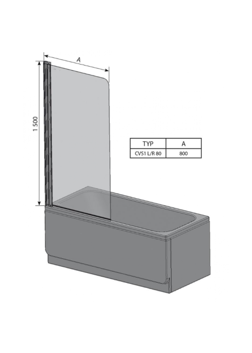 Штора для ванни Ravak CVS1 - 80 L TRANSPARENT сатин профіль, 7QL40U00Z1