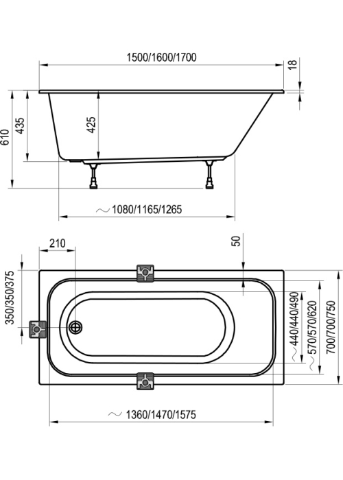 Ванна акрилова прямокутна Ravak Chrome Slim 160х70 см C731300000