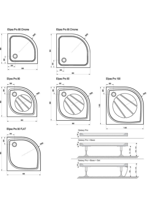 Піддон для душових кабін Ravak GALAXY ELIPSO Pro 80 Chrome, напівкруглий, литий мармур, XA244401010