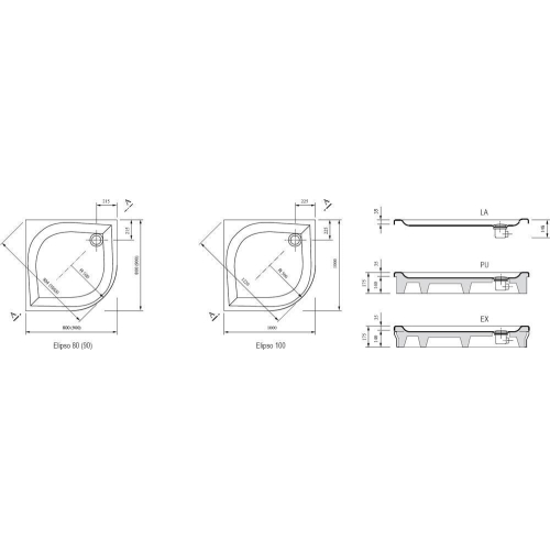 Піддон для душових кабін Ravak GALAXY ELIPSO 90 PAN, напівкруглий, акрил, A227701410