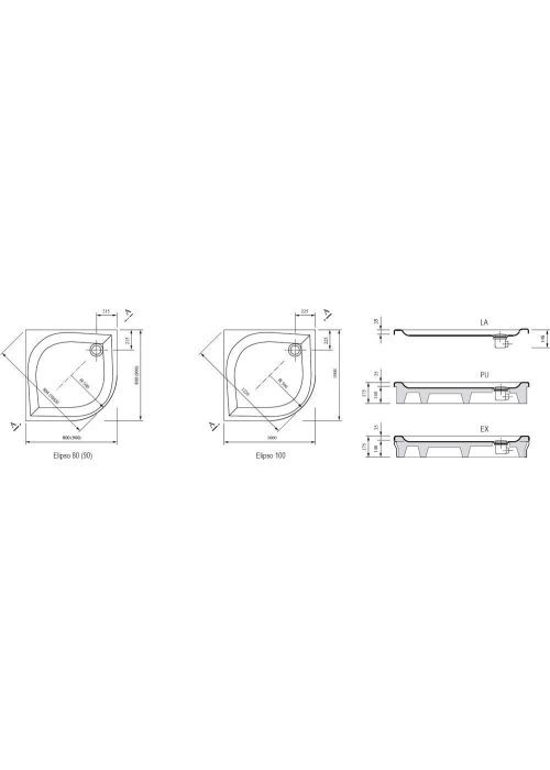 Піддон для душових кабін Ravak GALAXY ELIPSO 90 PAN, напівкруглий, акрил, A227701410