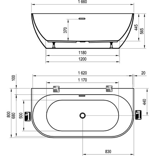 Ванна акрилова Ravak FREEDOM W 166х80 см чорна XC00100027