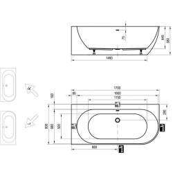 Ванна акрилова Ravak Freedom Corner L 170x80 см окремостояча (хром) XC00100041