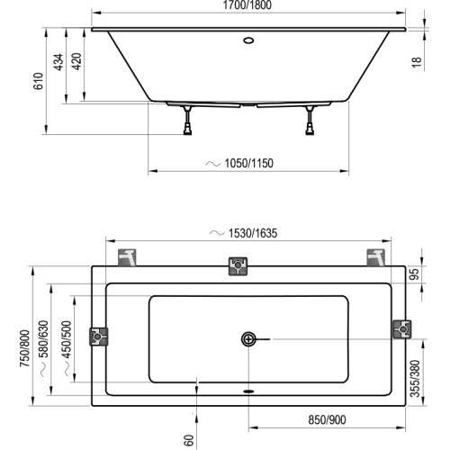 Ванна акрилова прямокутна Ravak Formy 01 Slim 170х75 см C691300000