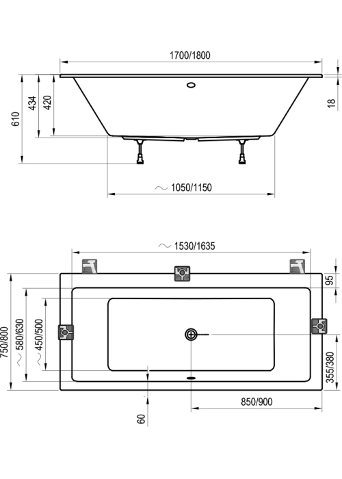 Ванна прямоугольная акриловая Ravak Formy 01 Slim 170х75 см C691300000