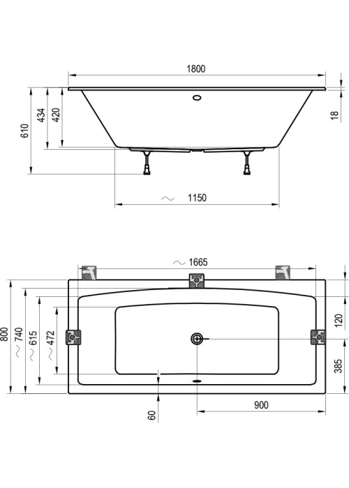 Ванна акрилова прямокутна Ravak Formy 02 Slim 180х80 см C891300000