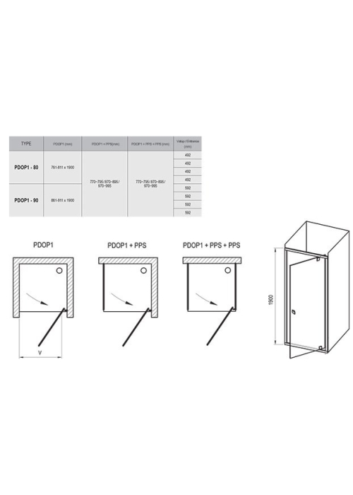 Душові двері Ravak PIVOT PDOP 1 - 90 Transparent, профіль сатин, безпечне скло, 03G70U00Z1