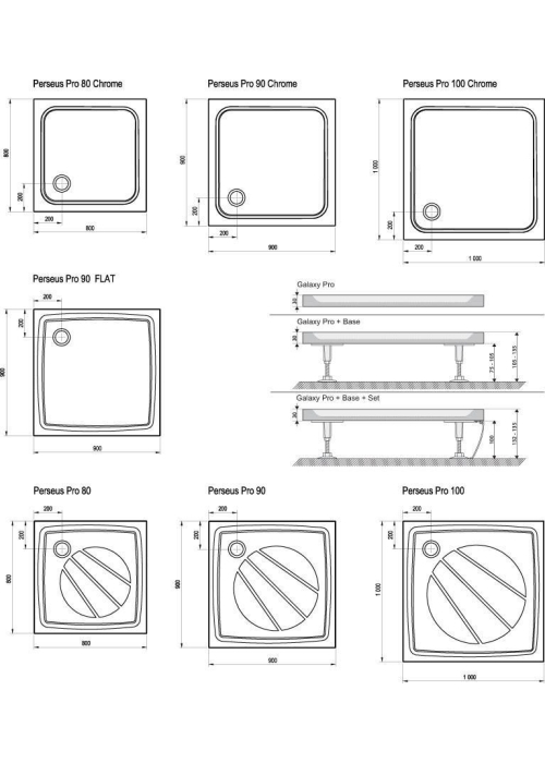 Піддон для душових кабін Ravak PERSEUS 90 PRO Chrome, квадратний, мармур литий, XA047701010