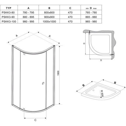 Кутова душова кабіна Ravak PIVOT PSKK 3 - 80 Transparent, скло, полірований алюміній, 37644C00Z1