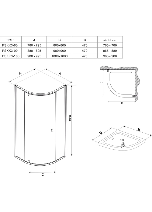 Угловая душевая кабина Ravak PIVOT PSKK 3 - 80 Transparent, стекло,полированный алюминий, 37644C00Z1