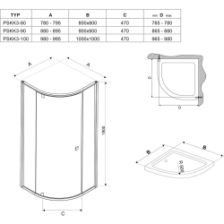 Кутова душова кабіна Ravak PIVOT PSKK 3 - 90 Transparent, скло, полірований алюміній, 37677C00Z