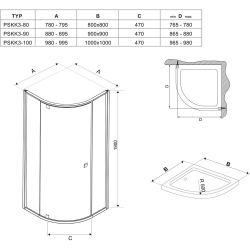 Угловая душевая кабина Ravak PIVOT PSKK 3 - 100 Transparent, полированный алюминий, 376AAC00Z1