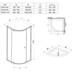 Угловая душевая кабина Ravak PIVOT PSKK 3 - 90 Transparent, стекло, сатин, 37677U00Z1