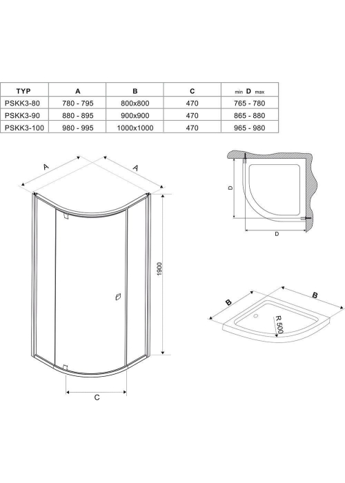 Кутова душова кабіна Ravak PIVOT PSKK 3-90 Transparent, скло, сатин, 37677U00Z1