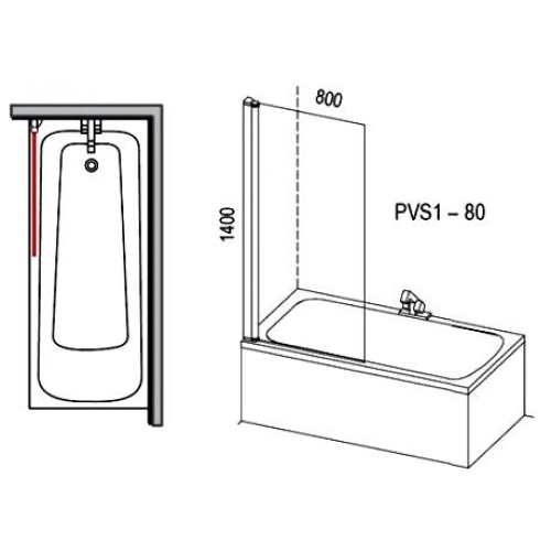 Штора для ванны Ravak PVS1 - 80 TRANSPARENT полированный алюминий, 79840C00Z1