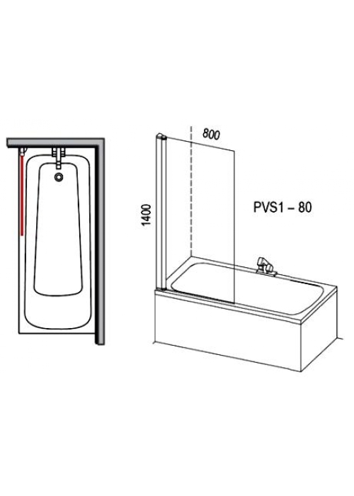 Штора для ванни Ravak PVS1-80 TRANSPARENT полірований алюміній, 79840C00Z1