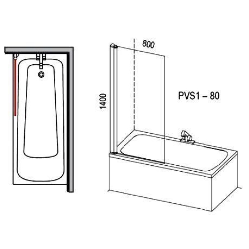 Шторка для ванны Ravak PVS1 - 80 TRANSPARENT белый профиль, 79840100Z1