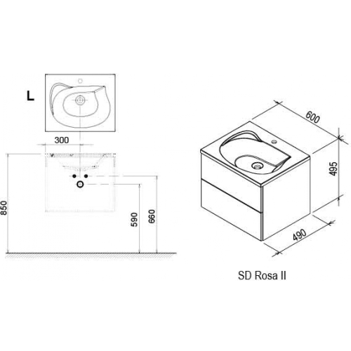 Тумба під умивальник Ravak SD 600 ROSA II каппучіно/біла, X000000926