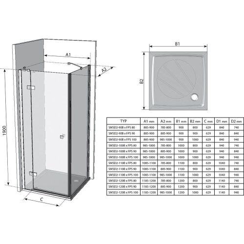 Стенка для душевой кабинки Ravak SMARTLINE SMPS - 90 L Transparent, фурнитура хром, безопасное стекл