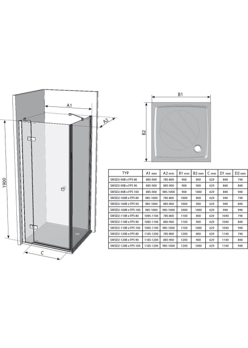 Стенка для душевой кабинки Ravak SMARTLINE SMPS - 90 L Transparent, фурнитура хром, безопасное стекл