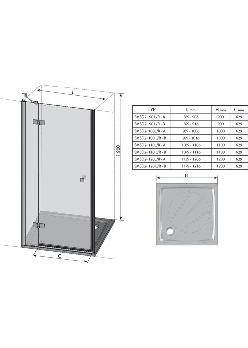 Душові двері Ravak SMARTLINE SMSD 2 - 100 AR Transparent, безпечне скло, хром, 0SPAAA00Z1