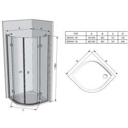 Напівкругла душова кабіна Ravak SMARTLINE SMSKK 4 - 90 Transparent, безпечне скло, профіль хром, 3S277A00Y1U Знижена в ціні позиція (пошкоджено упаковку)