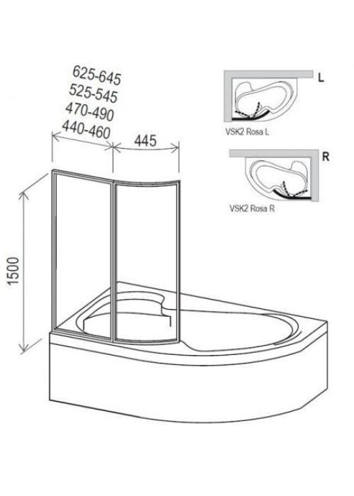 Шторка для ванни Ravak VSK2 ROSA-160 L Rain, 76L9010041