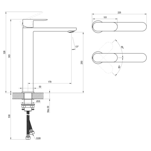 Змішувач для умивальника Ravak Сhrome II BeCool 300 mm Chrome X070449