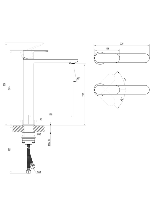 Змішувач для умивальника Ravak Сhrome II BeCool 300 mm Black X070461