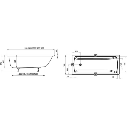 Ванна акрилова прямокутна Ravak Classic II 120x70 CC11000000