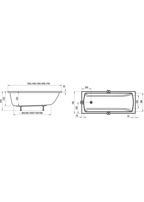 Ванна акрилова прямокутна Ravak Classic II 120x70 CC11000000