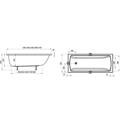 Ванна акрилова прямокутная Ravak Classic II 150x70 CC31000000