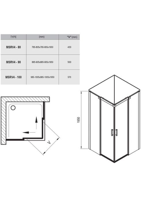 Душевой уголок Ravak Matrix MSRV4-90/90 сатин+Transparent , 1WV77U00Z1