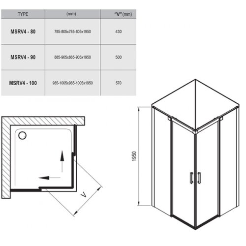 Душовий куточок Ravak Matrix MSRV4-100/100 сатин+Transparent , 1WVAAU00Z1