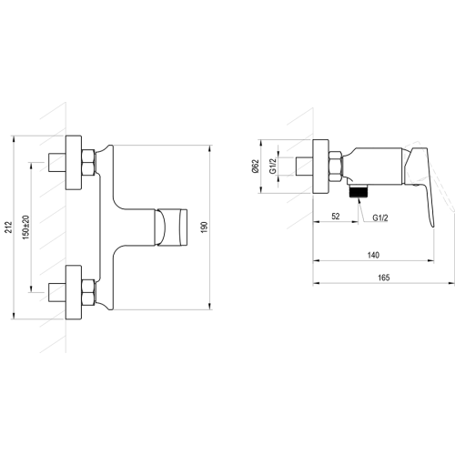 Настінний змішувач для душу Ravak Plan Графіт, X070655