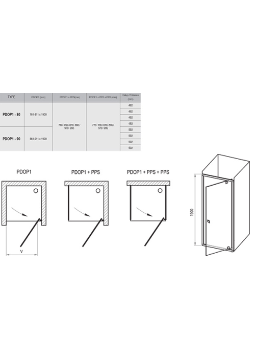 Душевые двери Ravak PIVOT PDOP1-90, черный + TRANSPARENT, 03G70300Z1