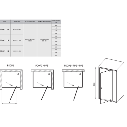 Душові двері Ravak PIVOT PDOP2 - 100 чорний + TRANSPARENT, 03GA0300Z1