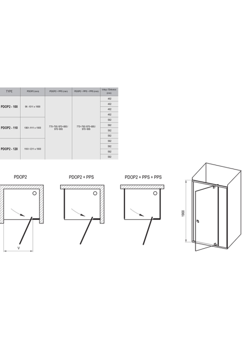 Душевые двери Ravak PIVOT PDOP2 - 120 черный + TRANSPARENT, 03GG0300Z1