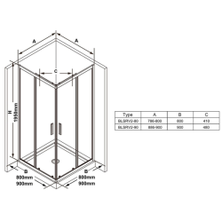 Душовий куточок Ravak BLIX Slim BLSRV2-90, полірів. алюміній + TRANSPARENT, X1LM70C00Z1