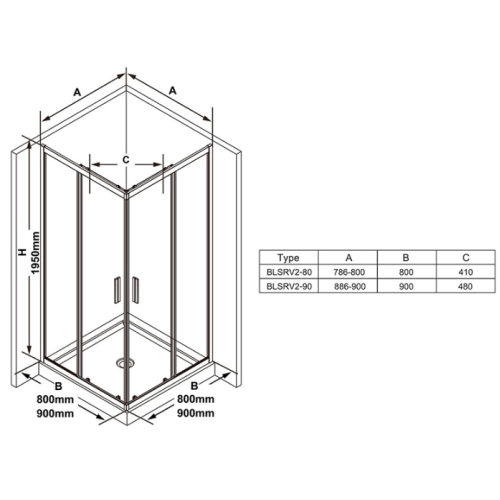 Душовий куточок Ravak BLIX Slim BLSRV2-90, полірів. алюміній + TRANSPARENT, X1LM70C00Z1