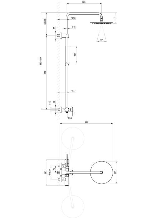 Душова система Ravak Spring SG 098.00CR Chrome (Хром) X070540