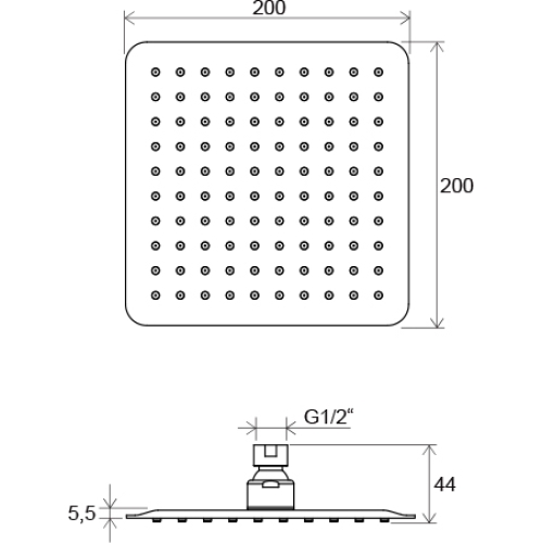 Насадка для душу квадратна 200 мм, X07P334