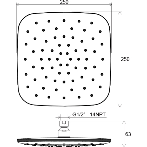 Верхній душ квадратний 250 мм Ravak, X07P570