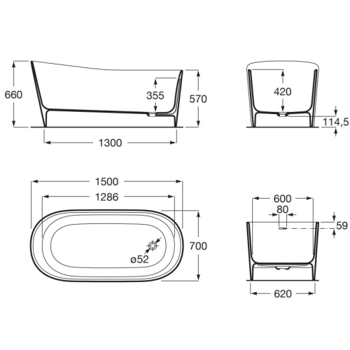 Ванна овальна окремо стояча Roca Maui Round 150x70 A248499000