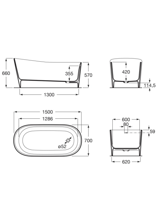 Ванна овальна окремо стояча Roca Maui Round 150x70 A248499000