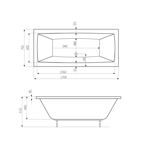 Ванна прямокутна Roca Vita 170х75 A24T066000