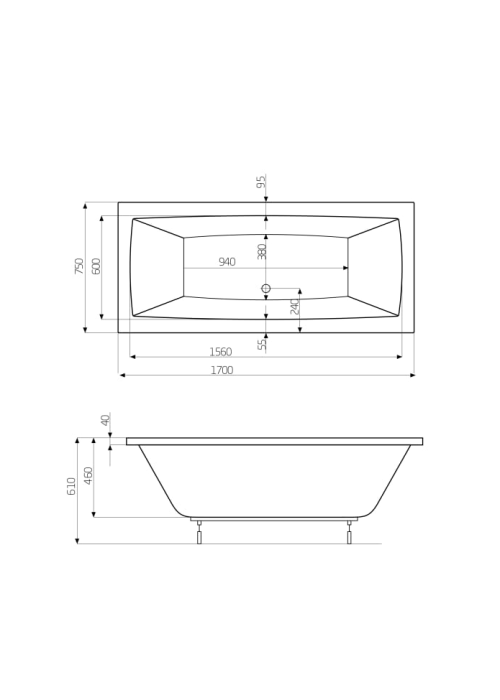 Ванна прямокутна Roca Vita 170х75 A24T066000